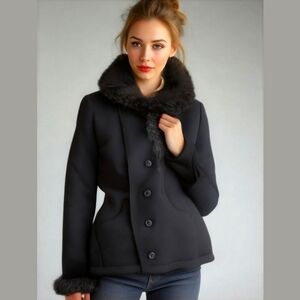 Liz Claiborne Black Faux Fur Buttom up Sweater Jacket